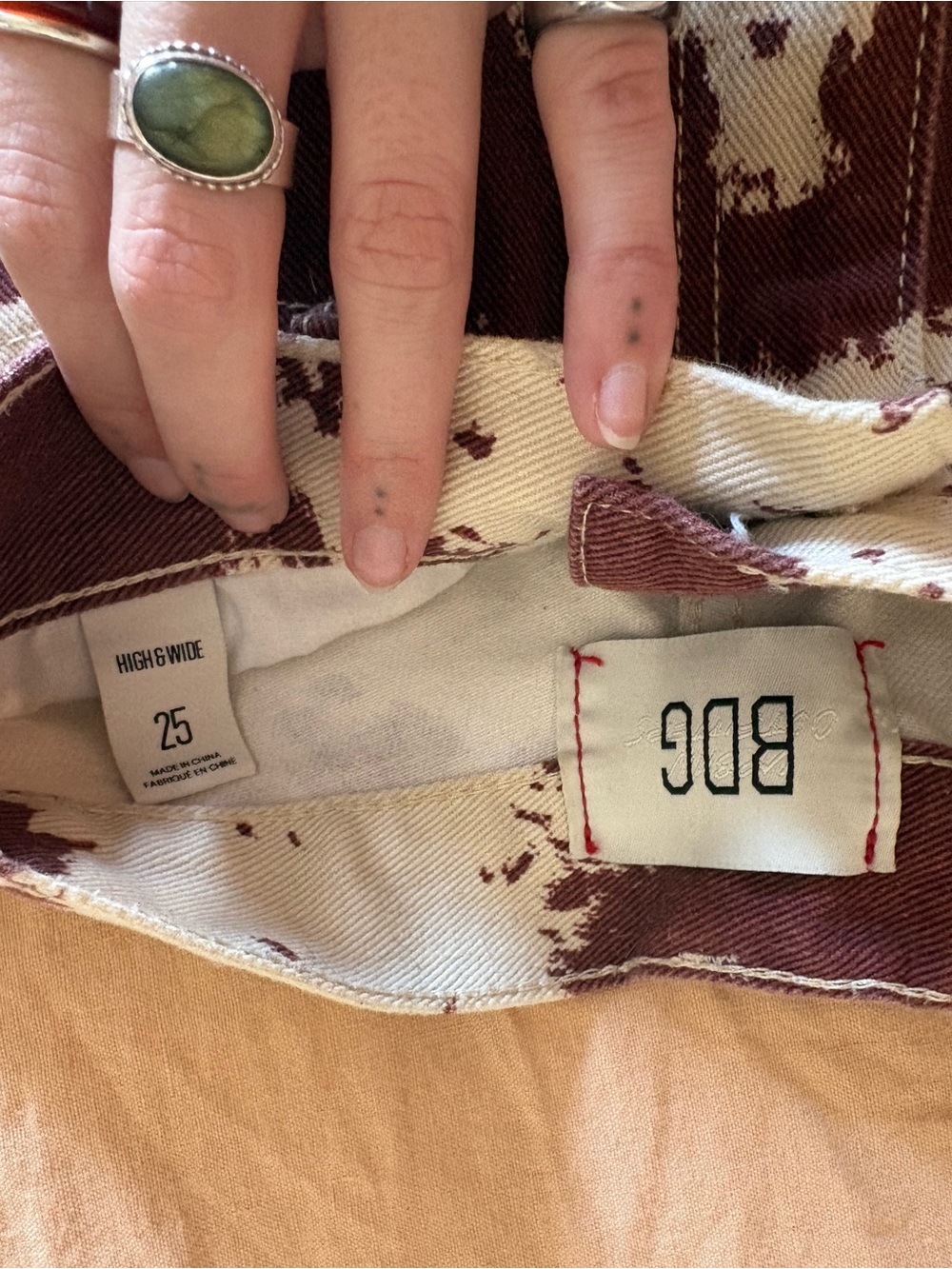 BDG Maroon and White Cow-Print High Waist Pants - Picture 2 of 2